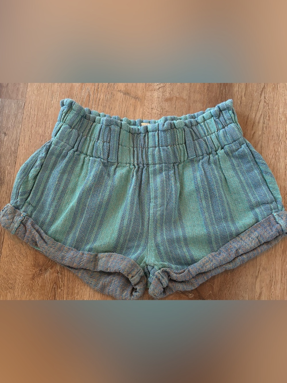 Free People Teal & Turquoise Quilted Knit Shorts
